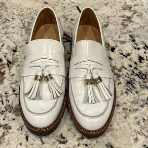 Stuart Weitzman white tassel loafers
